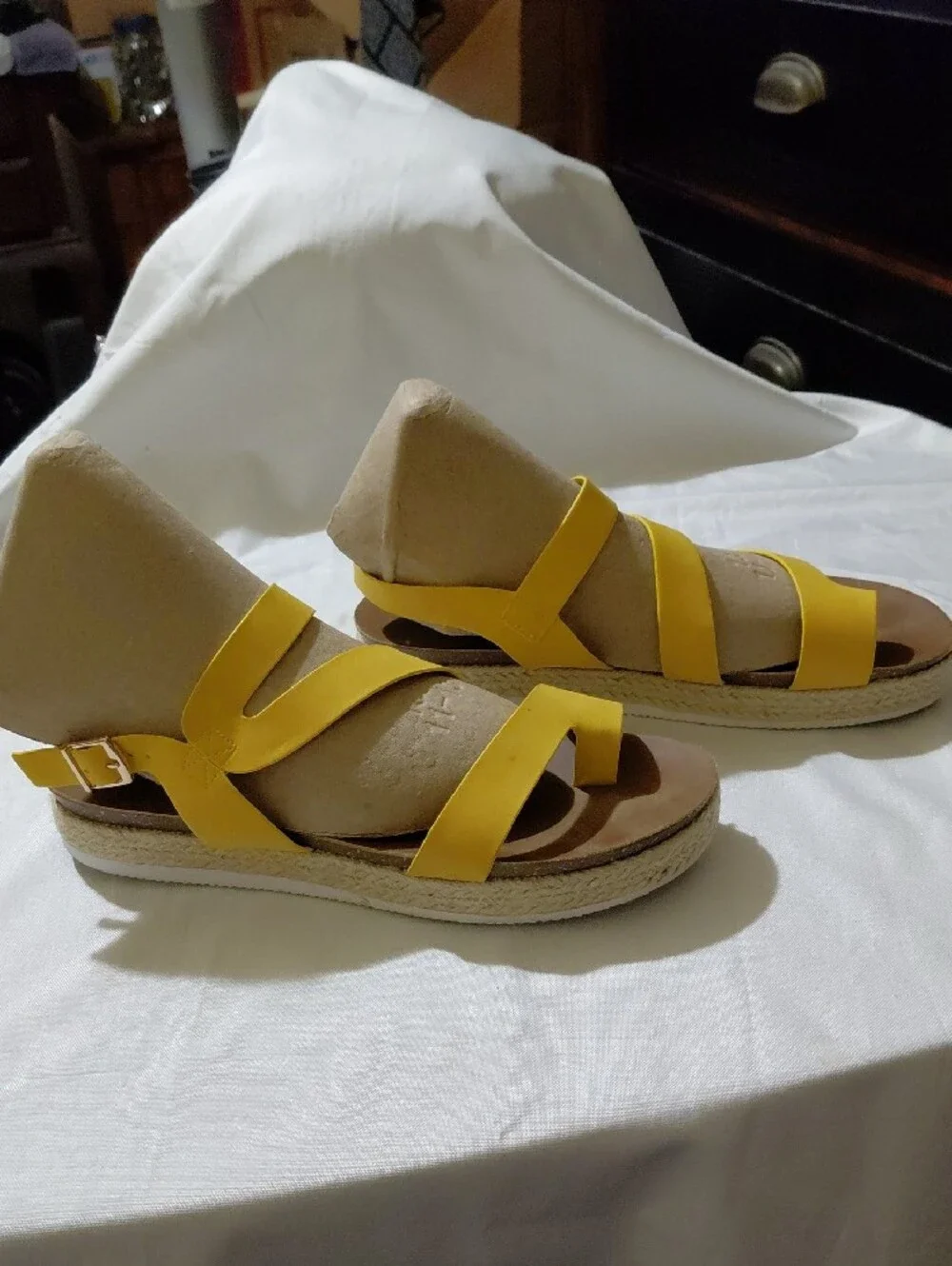 Ladies Yellow Strappy Espadrille Platform Sandals